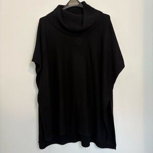 Halogen Cashmere Wool Ribbed Cowl Neck Poncho, Women’s Black M/L, New With Tags